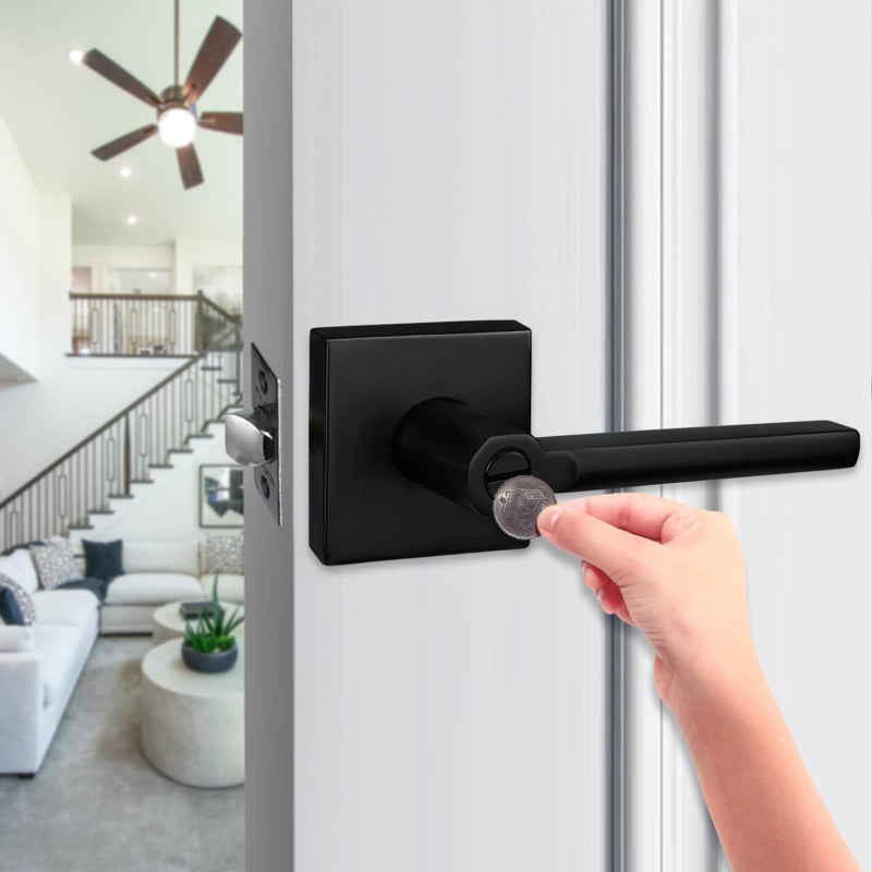 NEWBANG (6Pack) Bed/Bath Room Door Lever for Privacy Bathroom and Interior Door Door Lock Handle in Aged Matt Black, HD1601-DB-BK-6P - Image 2